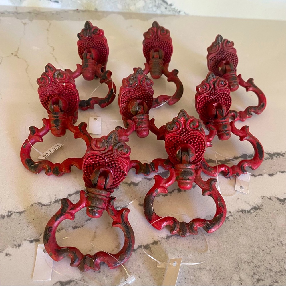 Anthro red chippy drawer pulls cabinet hardware replacement furniture knobs 8